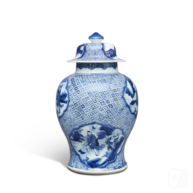 清十九世紀 青花人物故事圖蓋罐 - 图2